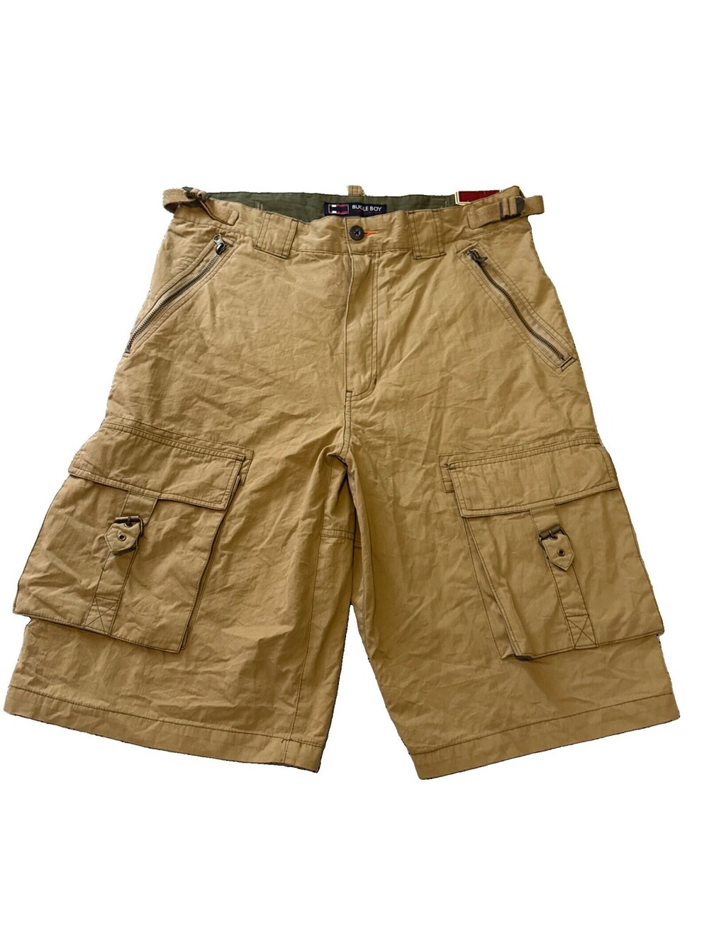 NWT Vintage Bugle Boy Cargo Shorts Mens 34 Workboot Tan Nylon Blend Tech Y2K